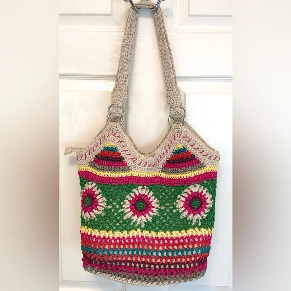 The Sak Ellis Crochet Hobo Bag Boho Granny Square NWOT